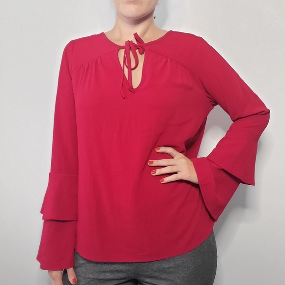 Wine Colored Long Sleeve Tie Top - Picture 2 of 7